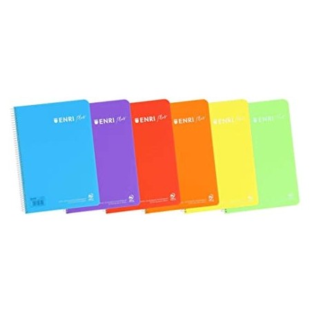 Cuaderno Tapa de Plástico Cuaderno Espiral 4x4 con margen 80 Hojas 90gr  ENRI PLUS