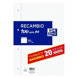 Recambio paquete 4x4 con margen 80+20 Hojas A4 OXFORD SCHOOL CLASSIC