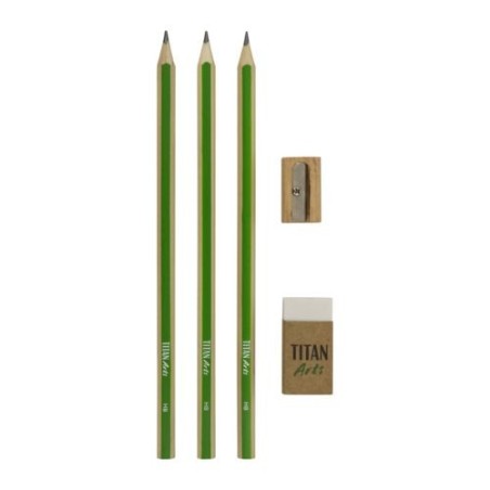 Set 3 lápices grafito HB + Accesorios Titan Arts