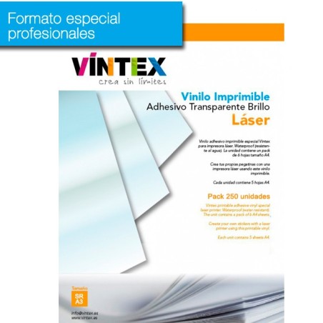 Vinilo Adhesivo Imprimible Transparente Brillo láser (formato profesional)