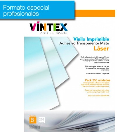 Vinilo Adhesivo Imprimible Transparente Mate Láser (formato profesional)