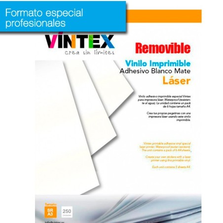 Vinilo Adhesivo Imprimible Blanco Mate removible Láser (formato profesional)