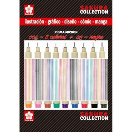 Pigma (Sakura) Micron 005-8 Colores + 05-1 Negro