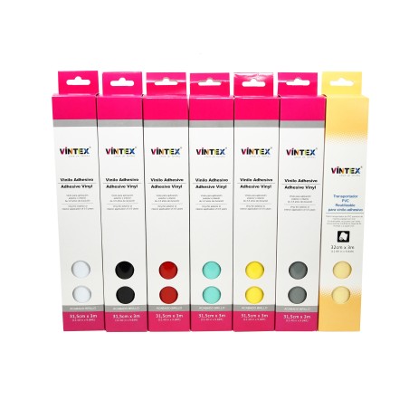 Pack Adhesivo: 5 vinilos adhesivos liso, 1 vinilo adhesivo glitter, Transportador y Garfio VINTEX