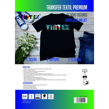Transfer textil Premium Tejidos oscuros Inkjet Vintex