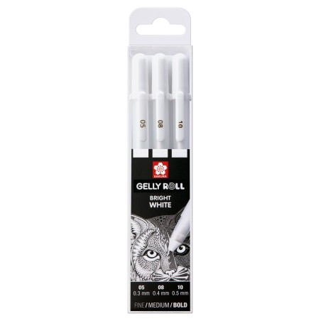 Estuche 3 bolígrafos gel blanco Sakura