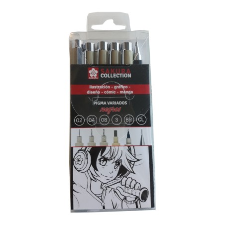 Sakura Pigma Negro Estuche 6 Variado
