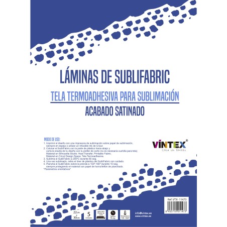 Pack 5 Láminas SubliFabric Satinado Vintex