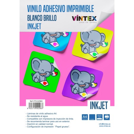 Pack 300 hojas vinilo imprimible blanco brillo VINTEX