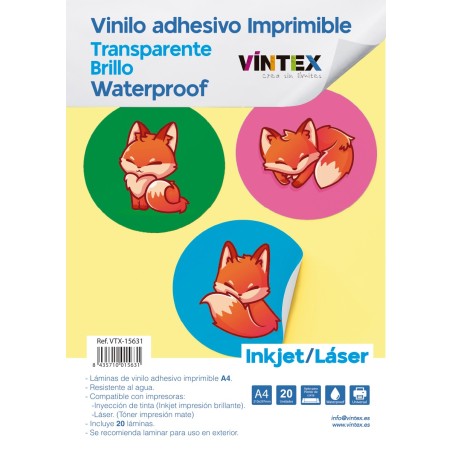 Vinilo adhesivo imprimible transparente brillo Inkjet/Láser Waterproof VINTEX