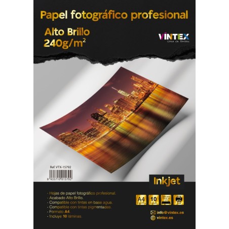 Papel Fotográfico Profesional Alto Brillo A4 10h