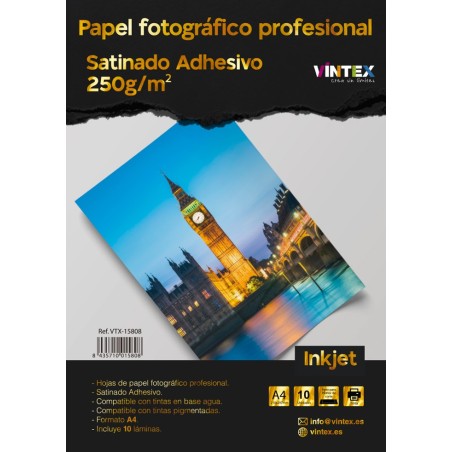 Papel Fotográfico Profesional Satinado Adhesivo A4 10h