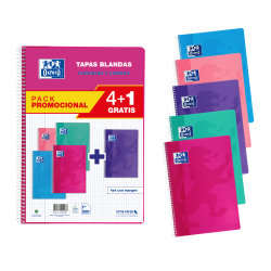 PACK 4+1 Cuaderno Espiral 21,5X31,5 Tapa Blanda 4X4 con margen 80 Hojas OXFORD SCHOOL CLASSIC
