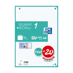 Recambio Paquete A4 con 1 color de banda 5x5  100+20 Hojas OXFORD SCHOOL