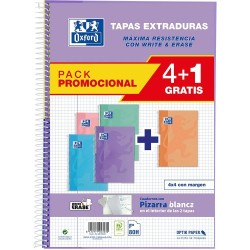 Cuaderno Espiral PACK 4+1 WRITE&ERASE 21,5X31,5 Tapa Extradura 4X4 con margen 80 Hojas COLORES PASTEL OXFORD SCHOOL CLASSIC