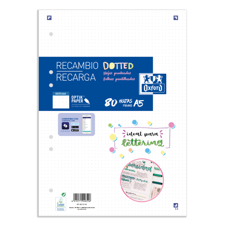 Recambio Paquete Dots 80 Hojas A5  OXFORD SCHOOL