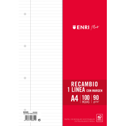 Recambio Paquete 1 Línea con margen 4 Taladros 100 Hojas 90gr A4  ENRI PLUS